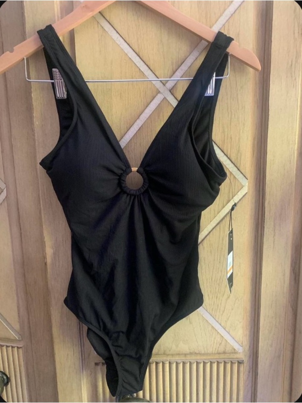 Jones New York Black One-Piece Swimsuit with Front Ring Detail